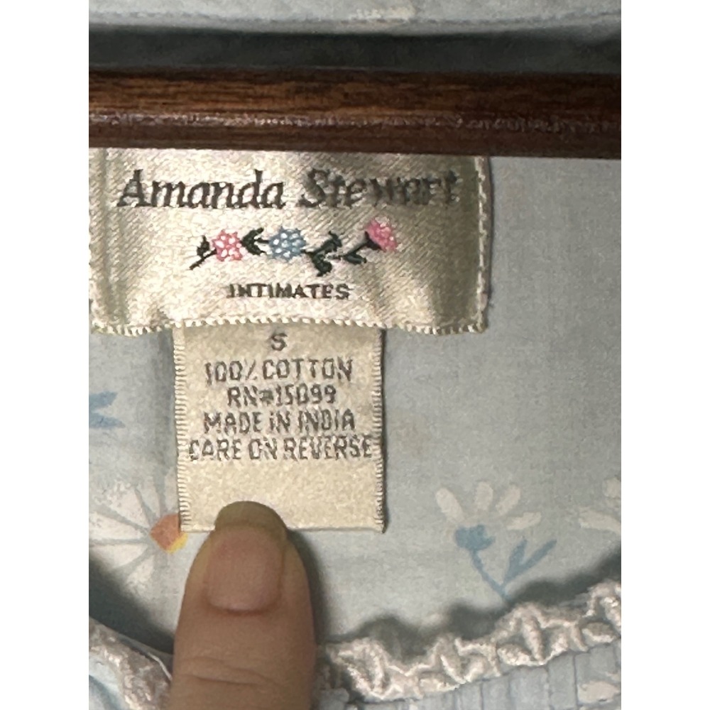 VTG Y2K Amanda Stewart Blue Daisy Cotton Nightgown Cottagecore Coquette Small - Picture 5 of 8